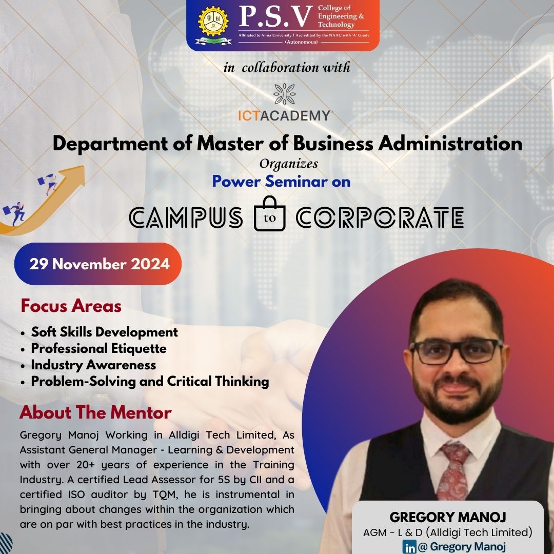 Department of Master of Business Administration organizes Power Seminar on Campus to Corporate